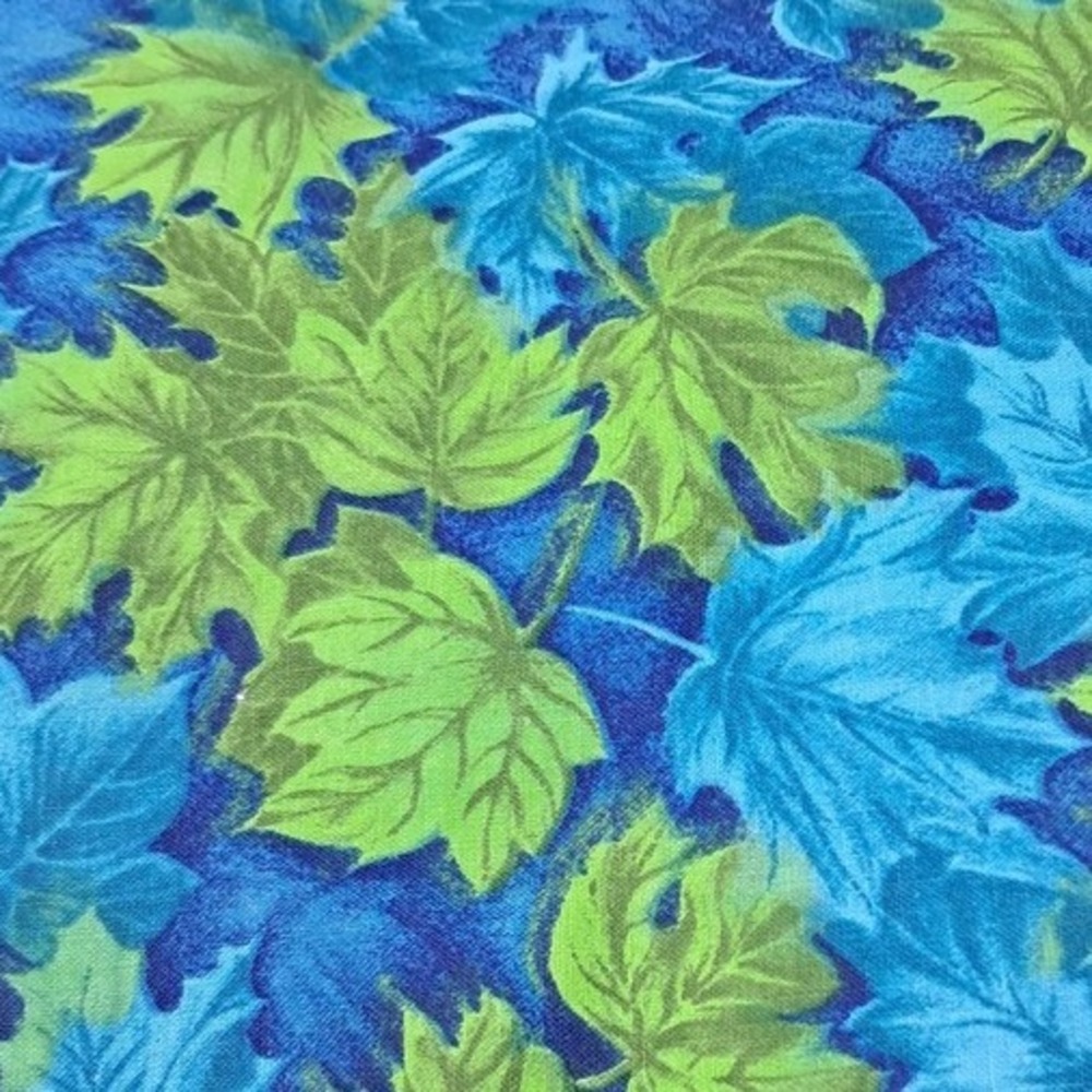 Vintage Leaf Print Fabric 2 Yards x 44 Inches Blue Green‎ Sewing Material